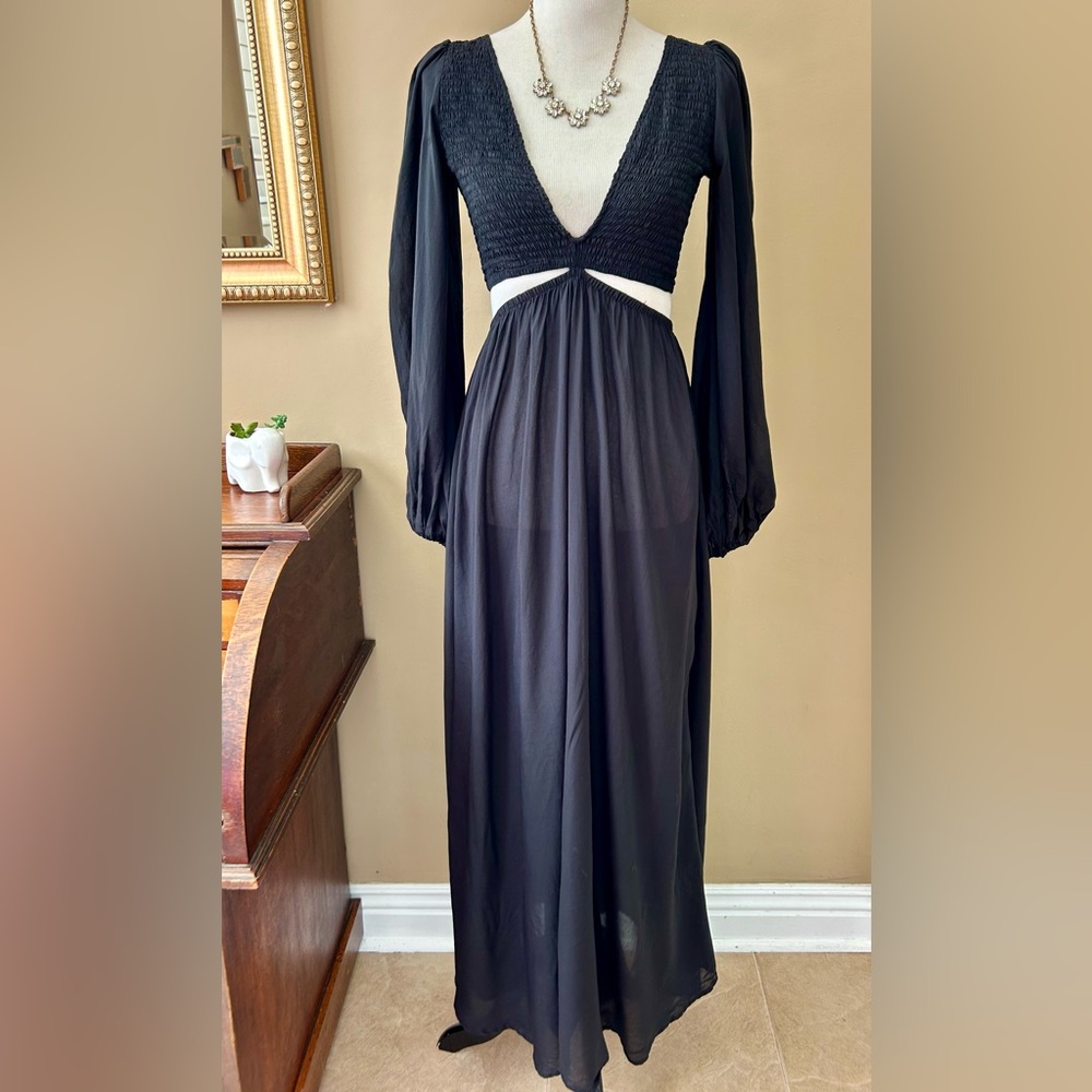 Indah Julie Cutout Maxi Dress Long Sleeve Black Size S NWT - Picture 2 of 16